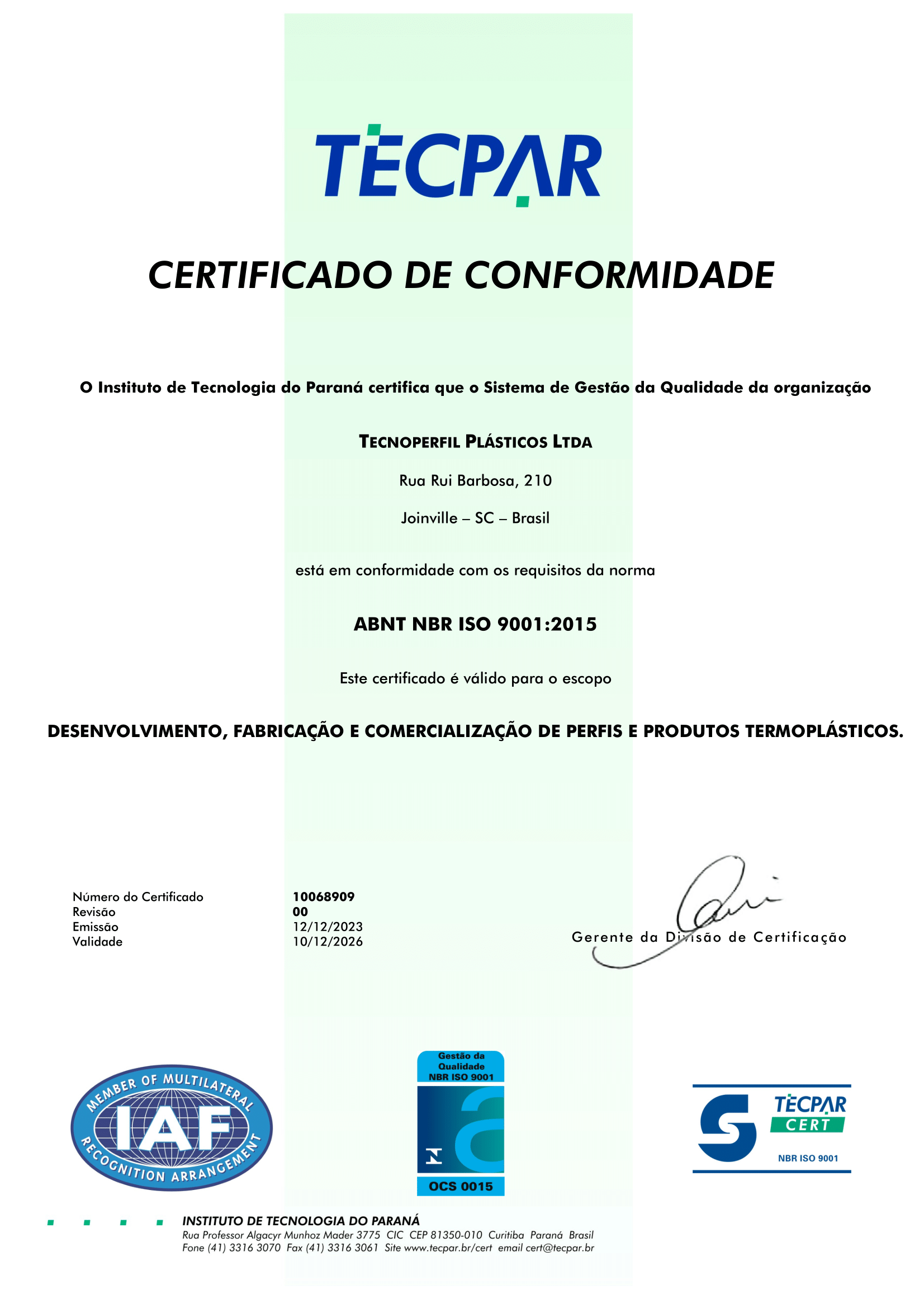 Tecnoperfil -Certificado SGQ Nr-1